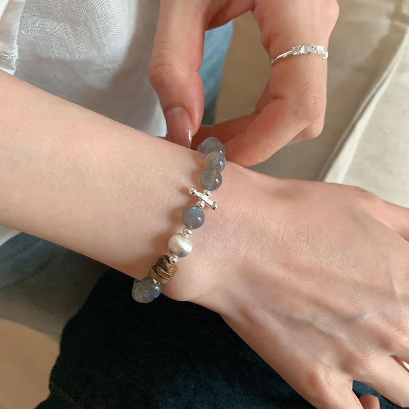 Cat's Eye Stone Stretch Bracelet — grey bracelet, view 3