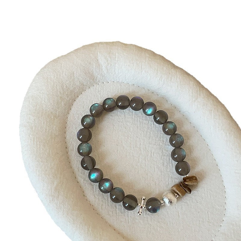 Cat's Eye Stone Stretch Bracelet — grey bracelet, view 5
