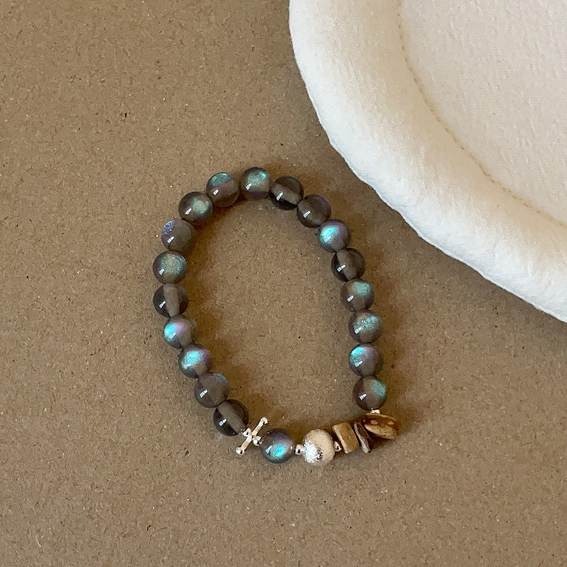 Cat's Eye Stone Stretch Bracelet — grey bracelet, view 6
