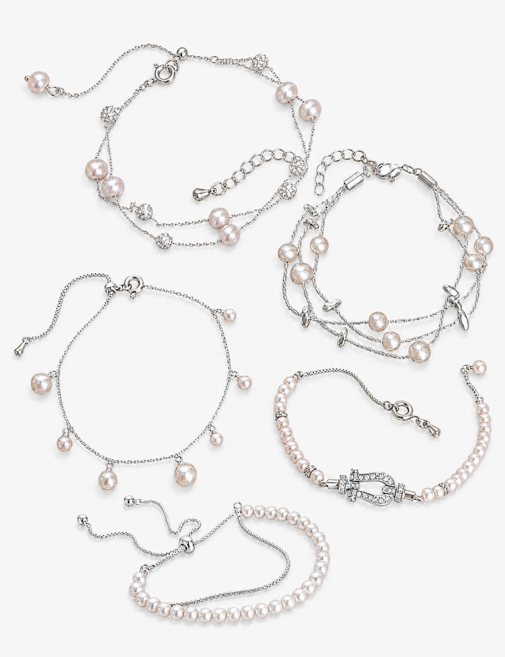 Double Layer Pearl Zirconia Bracelet — bracelet