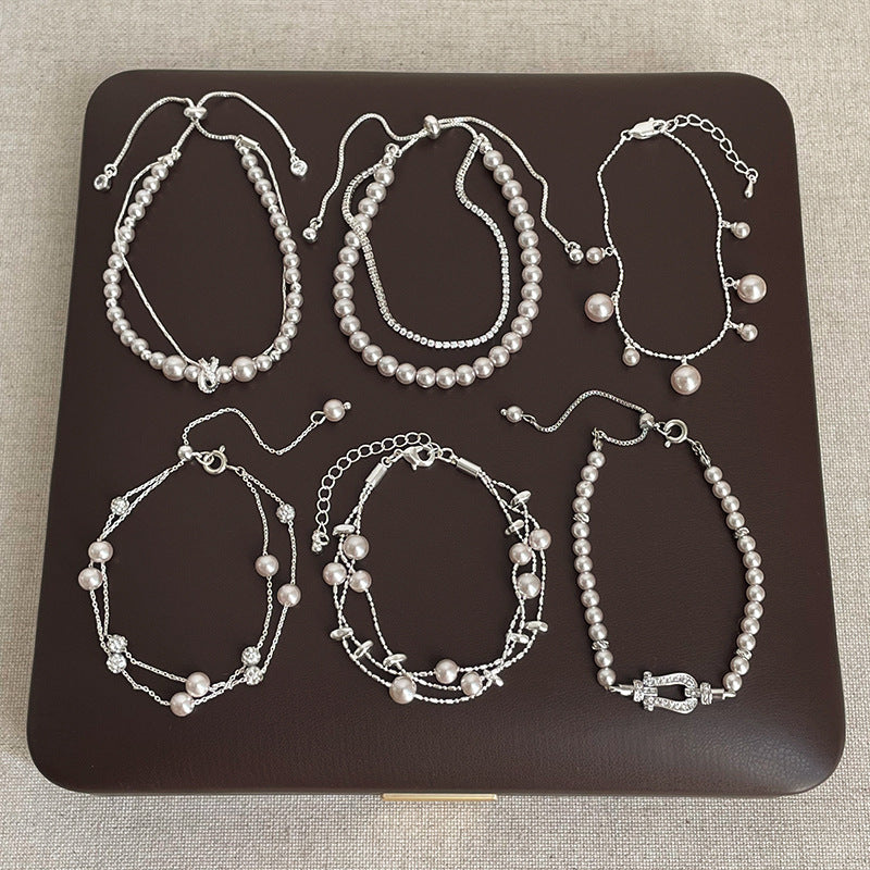 Double Layer Pearl Zirconia Bracelet — bracelet, view 2