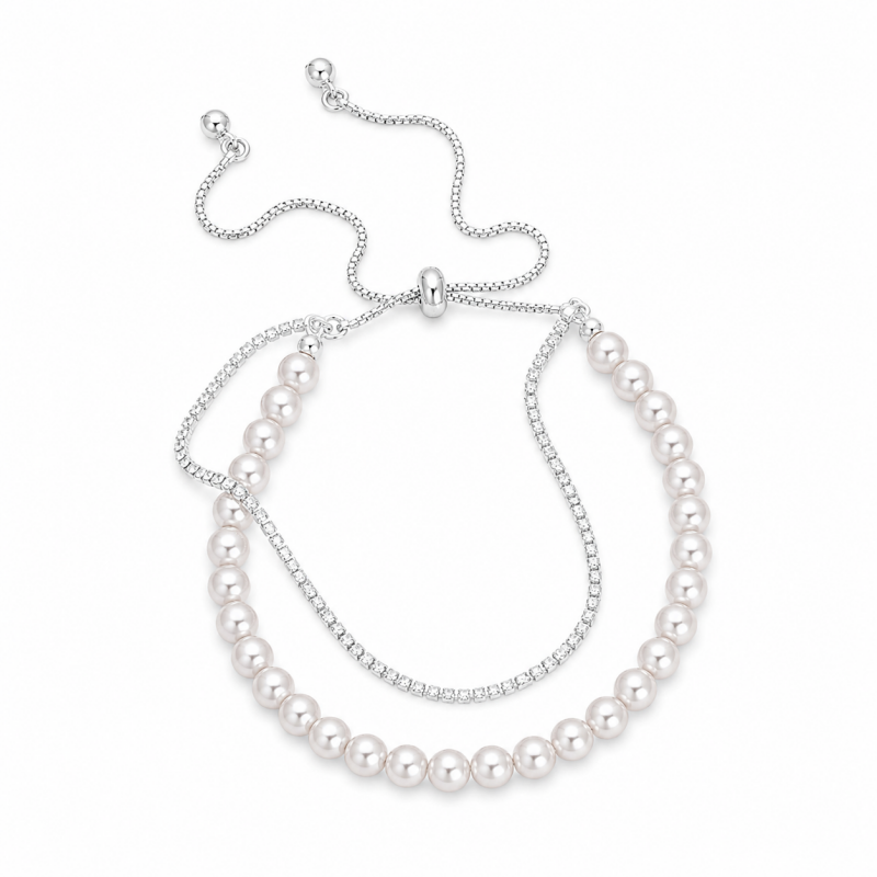 Double Layer Pearl Zirconia Bracelet — bracelet, view 5