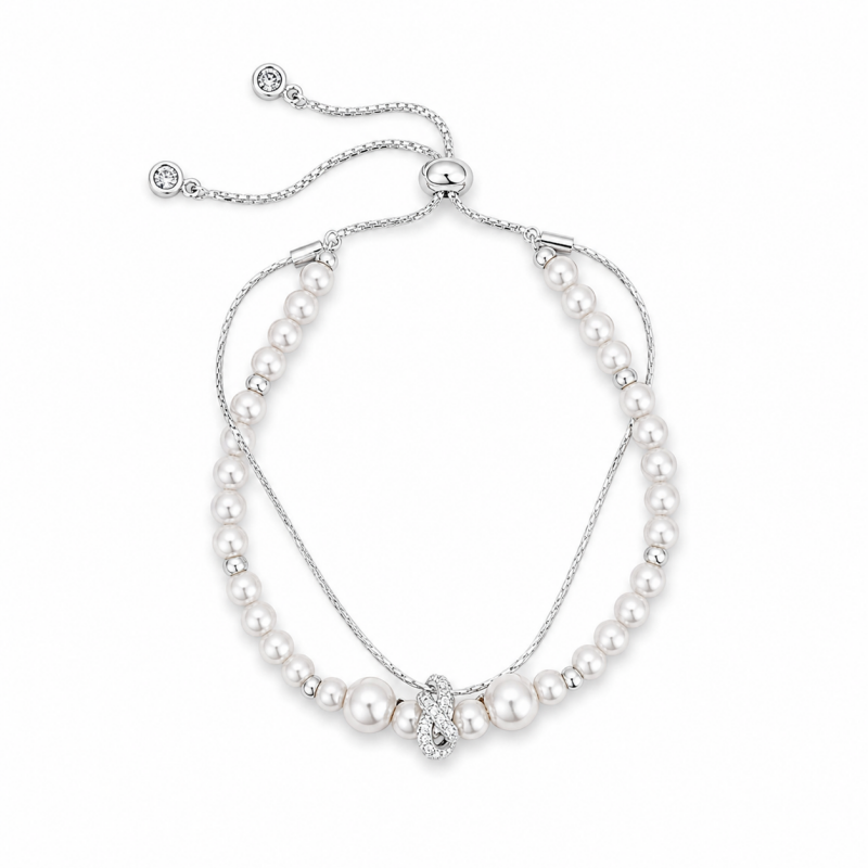 Double Layer Pearl Zirconia Bracelet — bracelet, view 6
