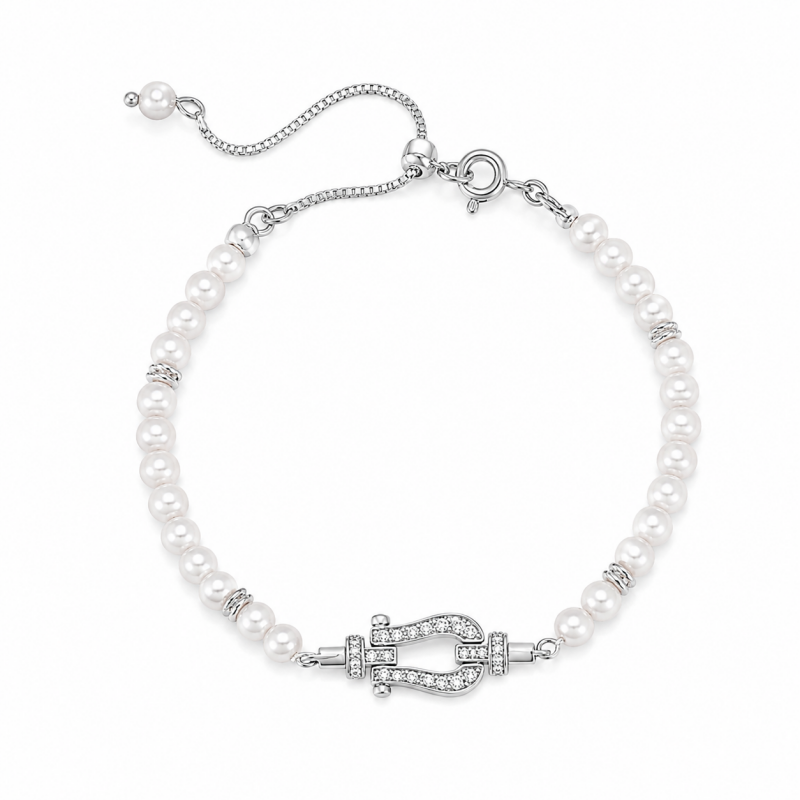 Double Layer Pearl Zirconia Bracelet — bracelet, view 7