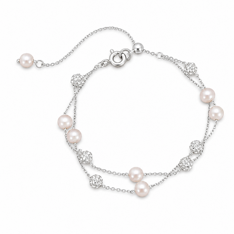 Double Layer Pearl Zirconia Bracelet — bracelet, view 10