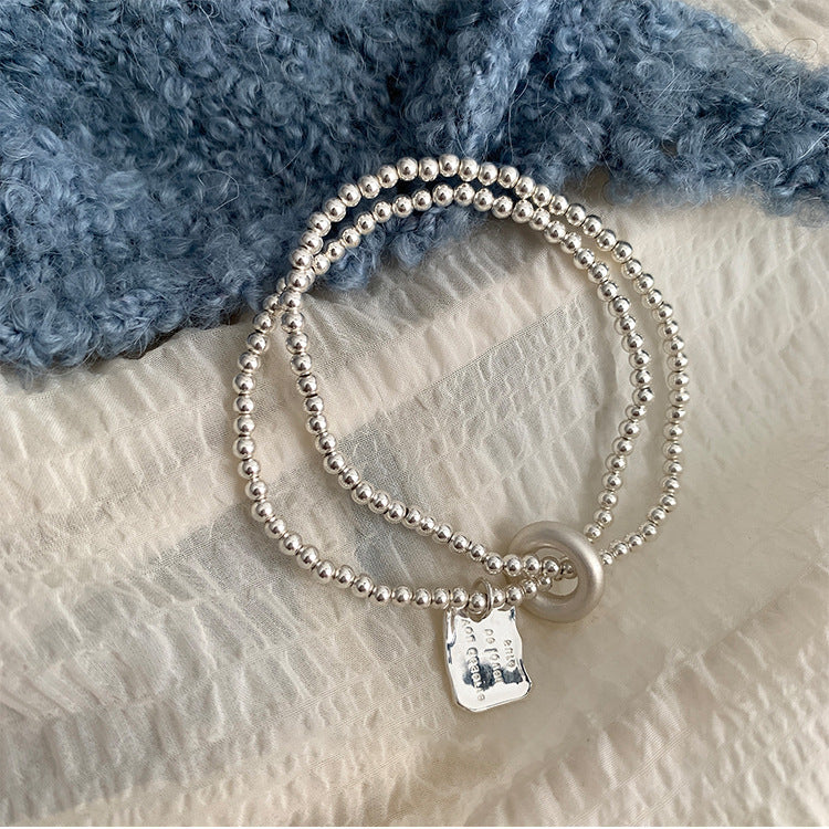 Layered Beaded Link Bracelet — silver bracelet, view 3