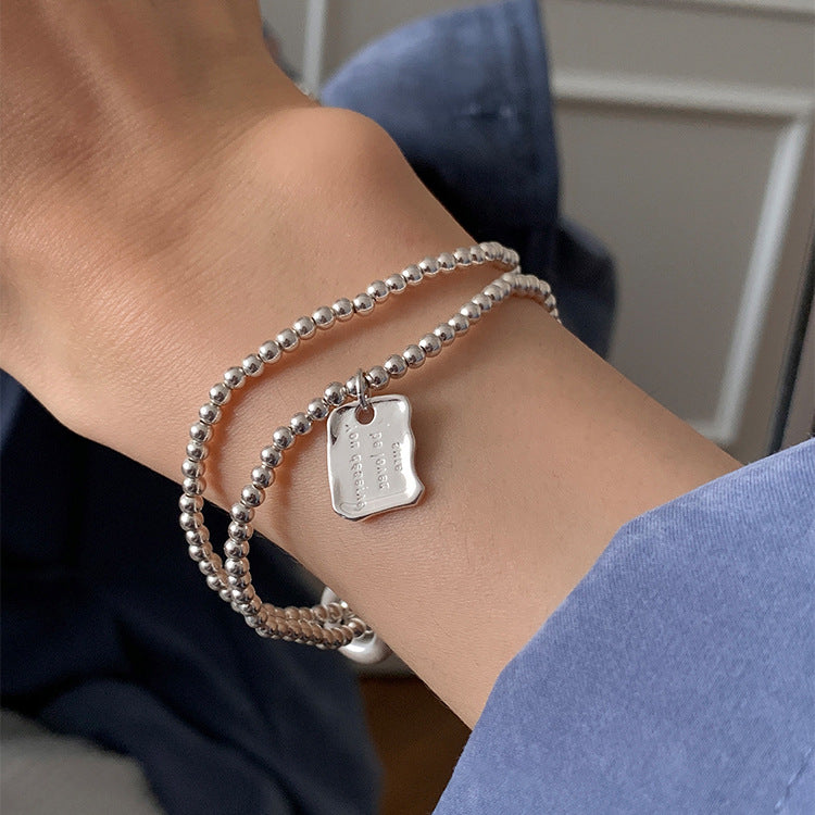 Layered Beaded Link Bracelet — silver bracelet, view 4