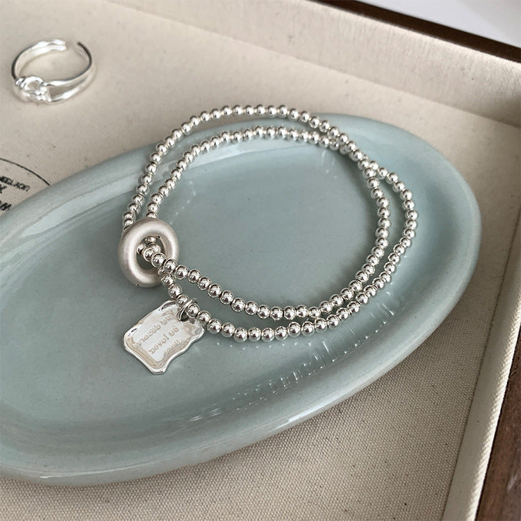 Layered Beaded Link Bracelet — silver bracelet, view 5