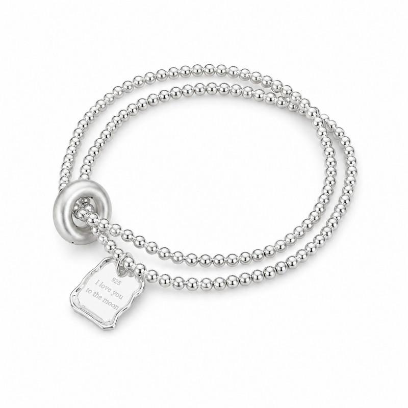 Layered Beaded Link Bracelet — silver bracelet, view 6