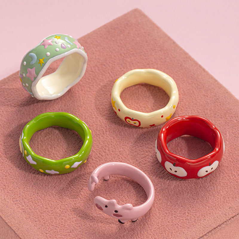 Apple Pattern Enamel Ring — ring, view 3