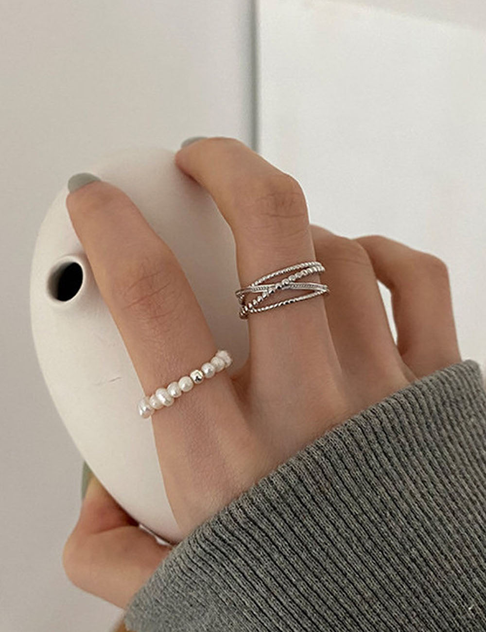 Beaded Cross Band Open Ring — ring