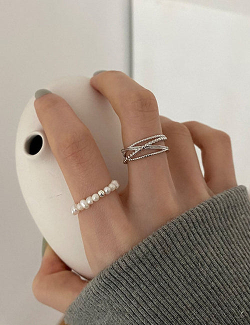 Beaded Cross Band Open Ring — ring