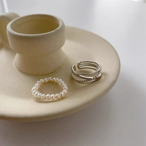 Beaded Cross Band Open Ring — ring, view 2