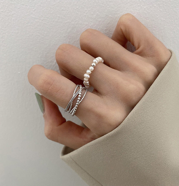 Beaded Cross Band Open Ring — ring, view 3