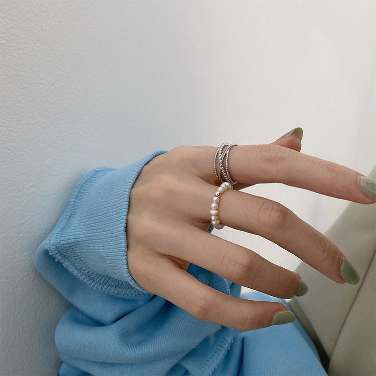 Beaded Cross Band Open Ring — ring, view 5