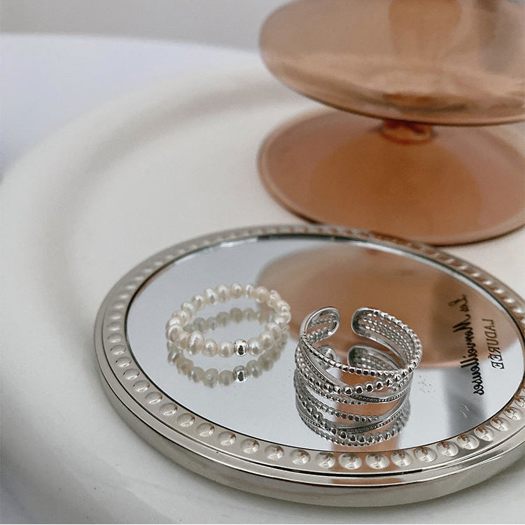Beaded Cross Band Open Ring — ring, view 8