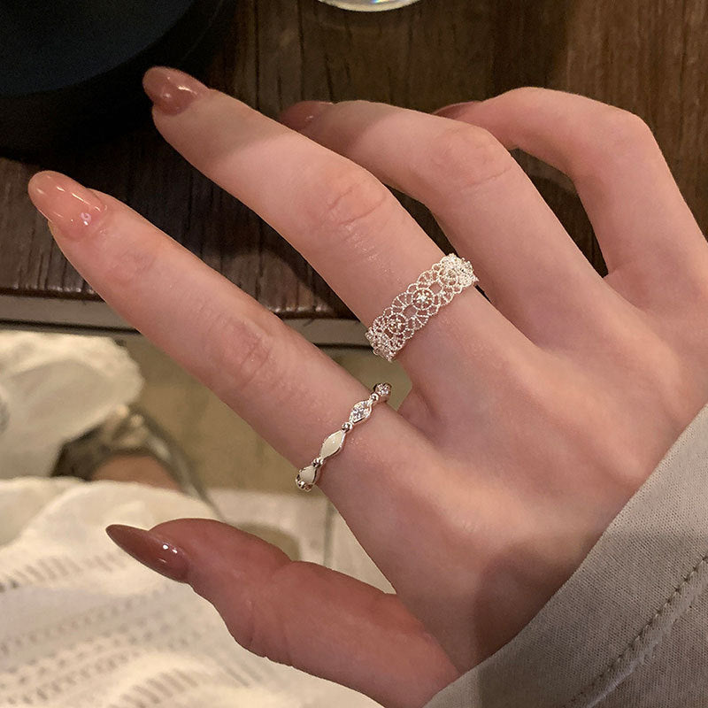 Hollow Lace Zircon Ring — silver ring