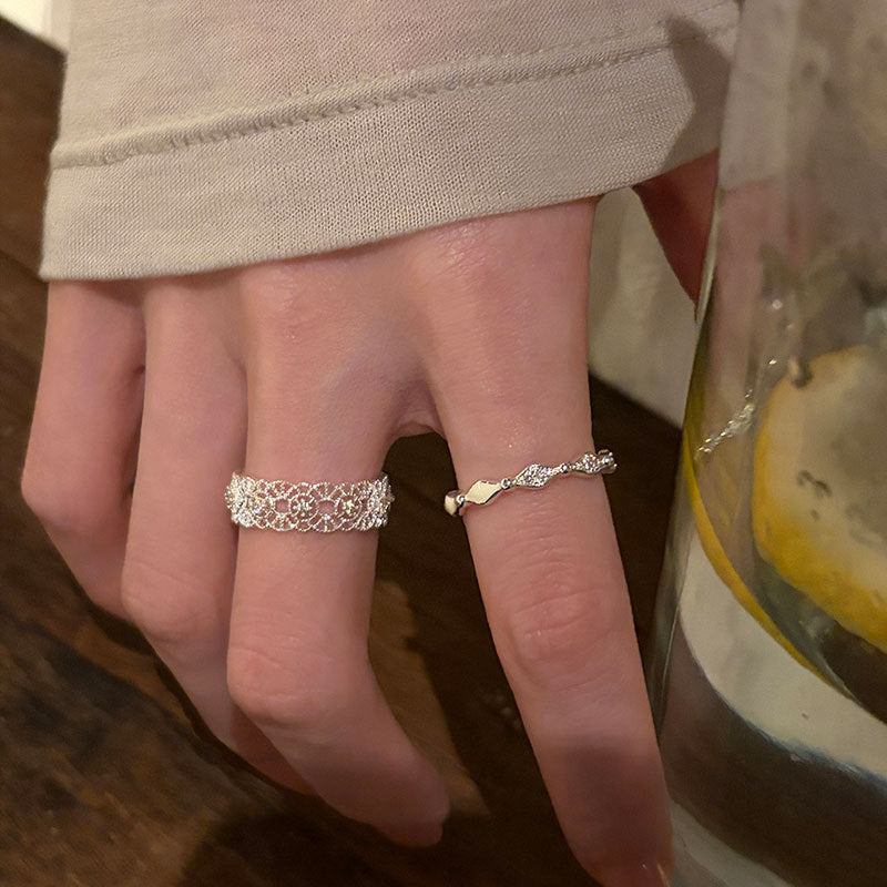 Hollow Lace Zircon Ring — silver ring, view 2