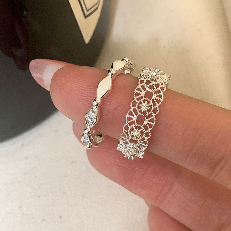 Hollow Lace Zircon Ring — silver ring, view 3