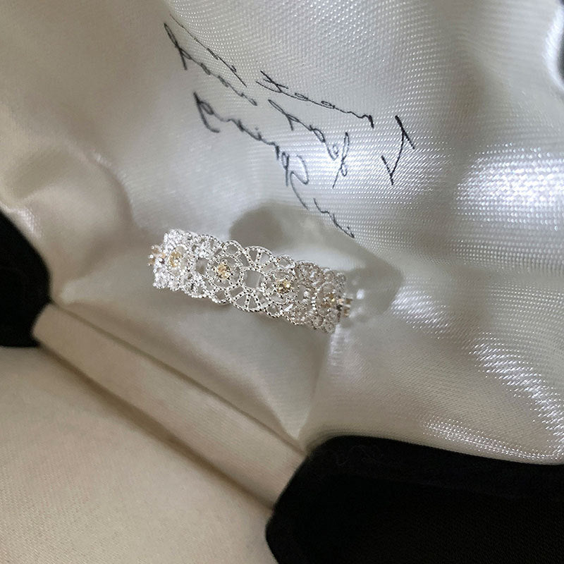 Hollow Lace Zircon Ring — silver ring, view 4