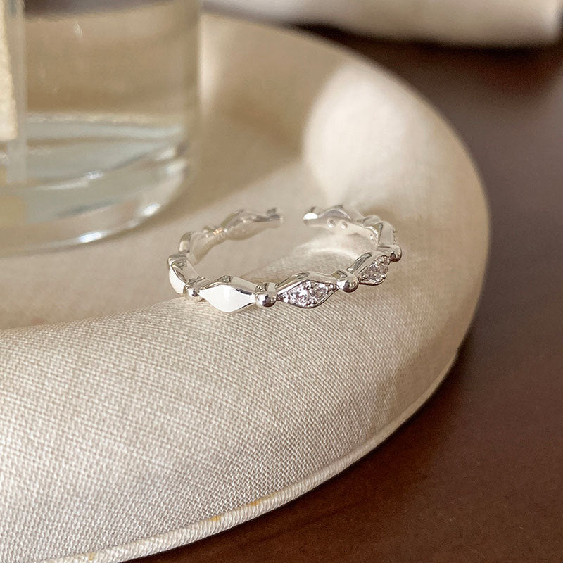 Hollow Lace Zircon Ring — silver ring, view 5