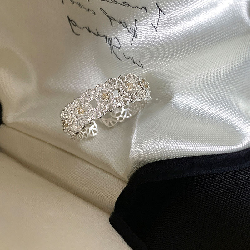 Hollow Lace Zircon Ring — silver ring, view 6