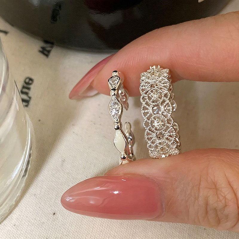 Hollow Lace Zircon Ring — silver ring, view 7