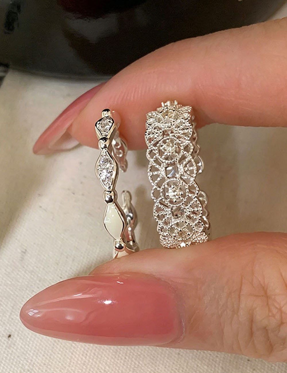 Hollow Lace Zircon Ring — silver ring, view 8