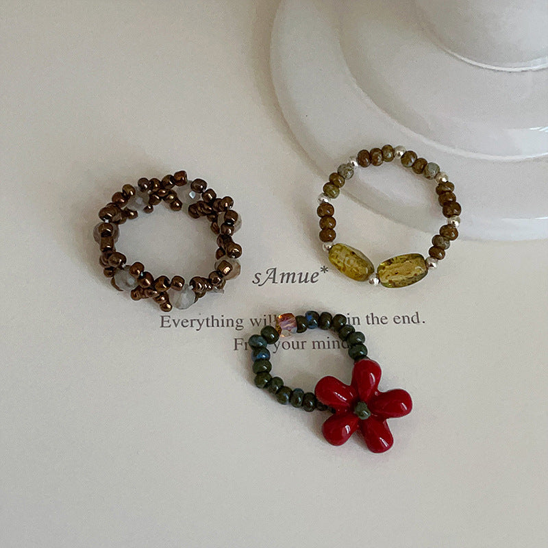 Floral Beaded Chain Ring — ring, view 2
