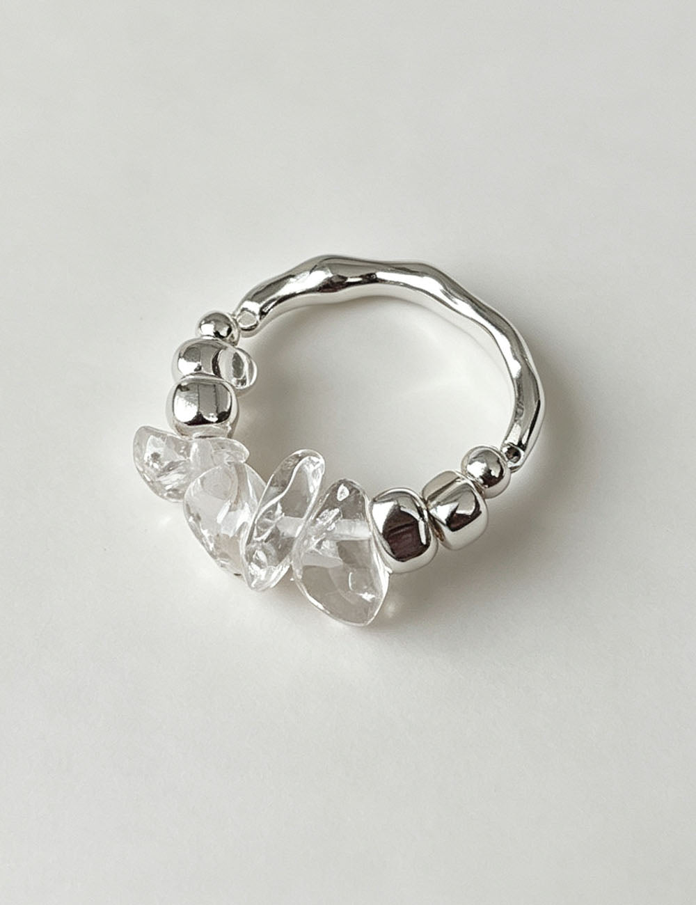 Irregular Crystal Beaded Ring — silver ring