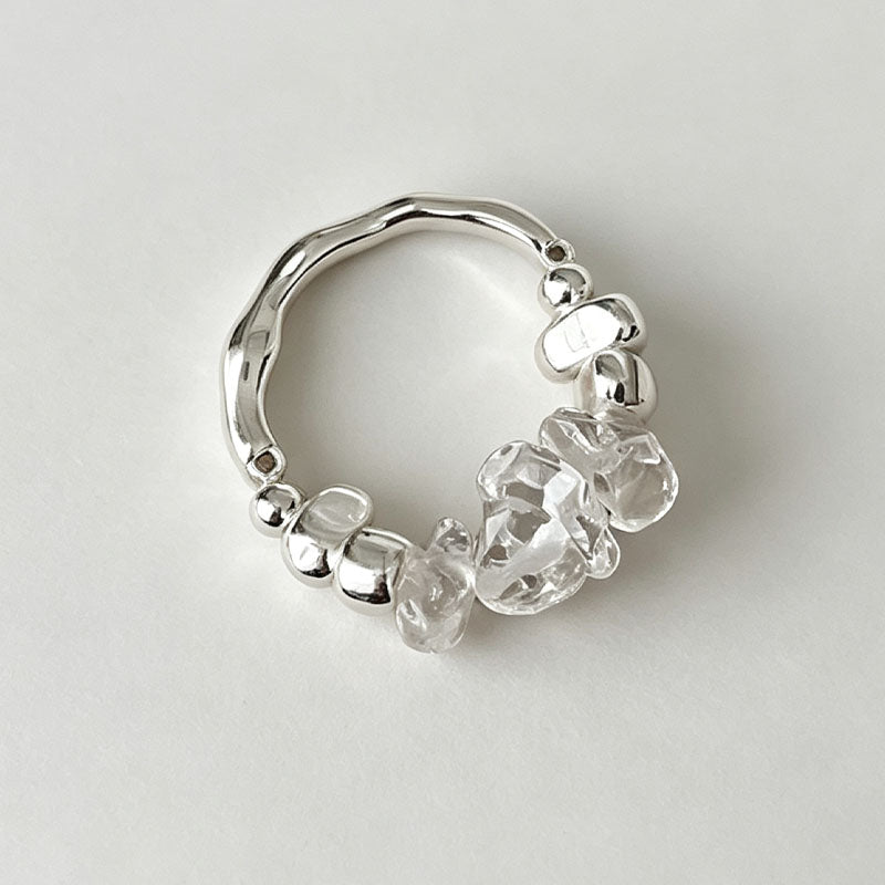 Irregular Crystal Beaded Ring — silver ring, view 2