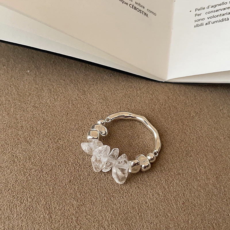 Irregular Crystal Beaded Ring — silver ring, view 3