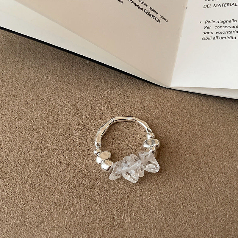 Irregular Crystal Beaded Ring — silver ring, view 4