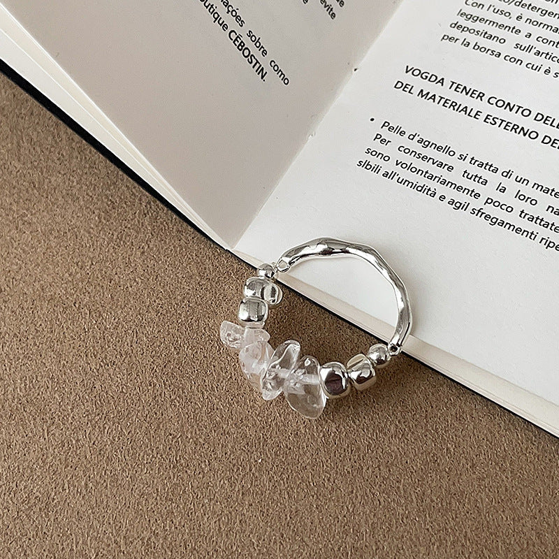 Irregular Crystal Beaded Ring — silver ring, view 5