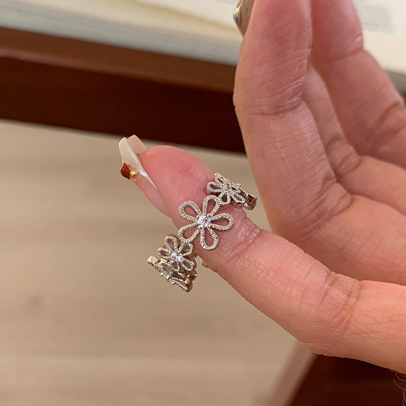 Lace Floral Rhinestone Ring — silver ring, view 4
