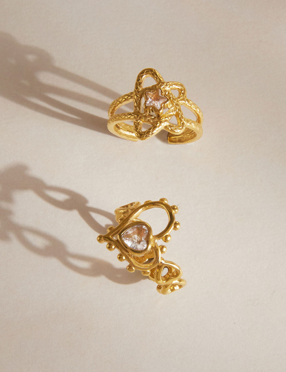 Hollow Heart Zircon Ring — gold ring