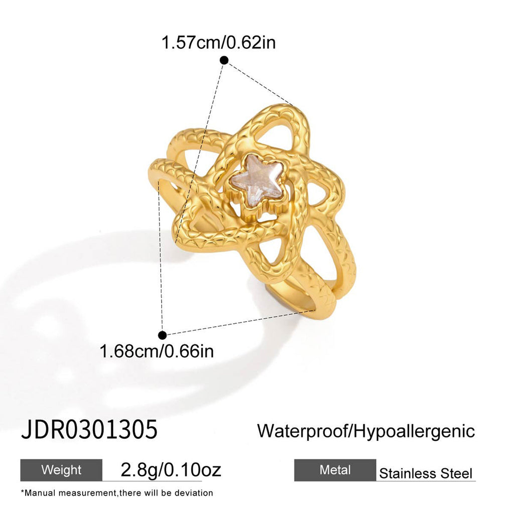 Hollow Heart Zircon Ring — gold ring, view 5