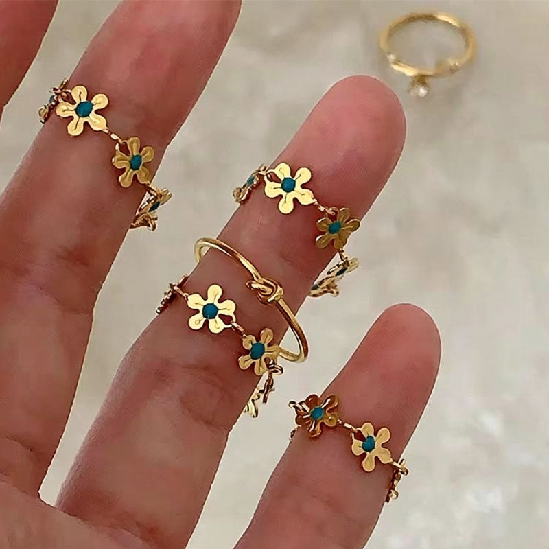 Floral Chain Enamel Ring — gold ring, view 2