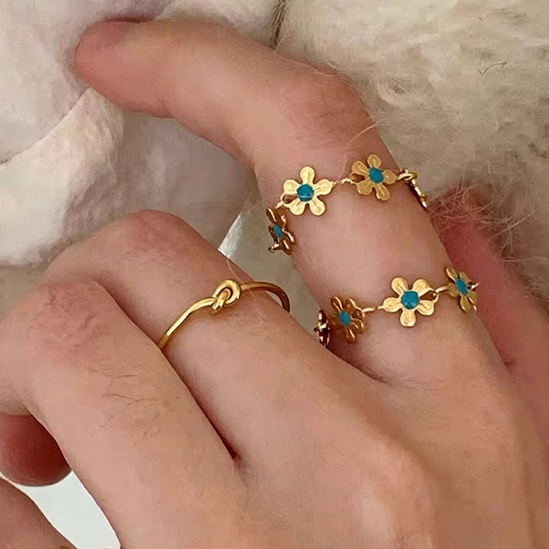 Floral Chain Enamel Ring — gold ring, view 3