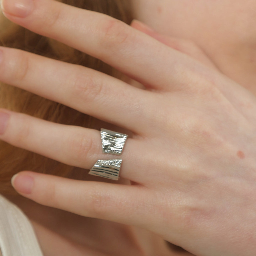 Oversize Striped Texture Ring — silver ring, view 2