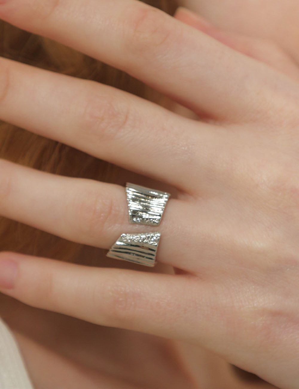 Oversize Striped Texture Ring — silver ring, view 4