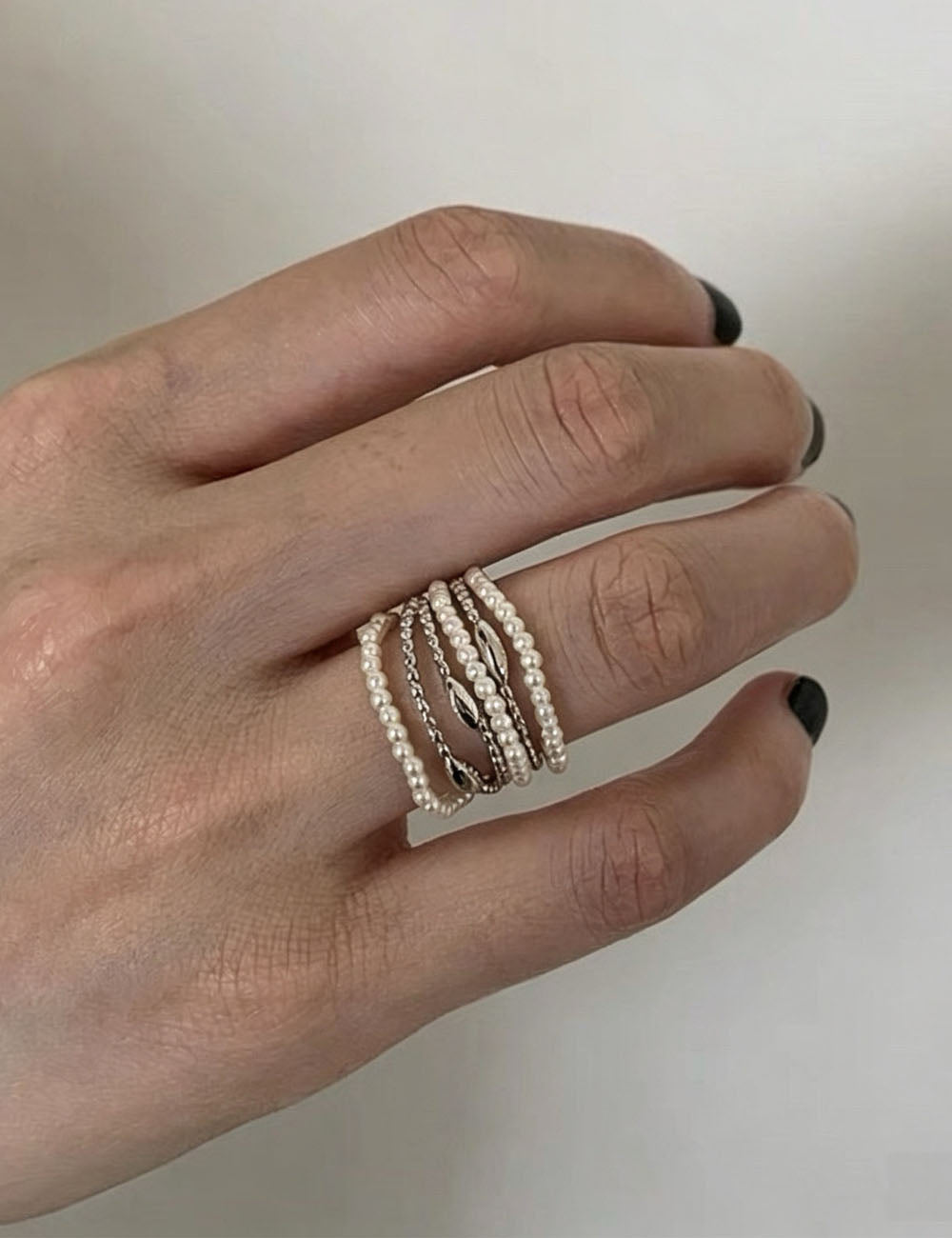 Beaded Chain Pearl-Style Ring — silver ring
