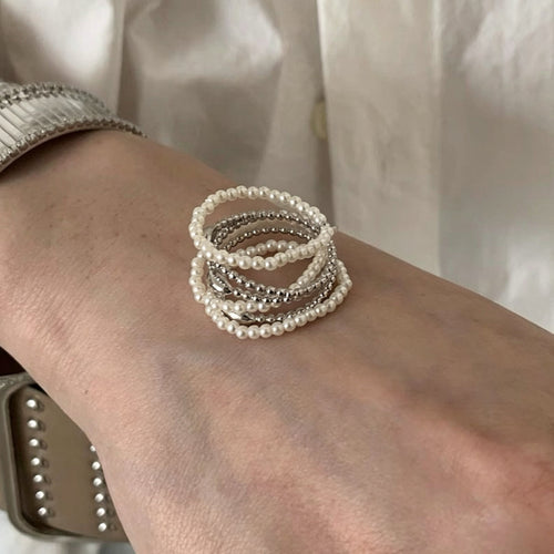 Beaded Chain Pearl-Style Ring — silver ring, view 2