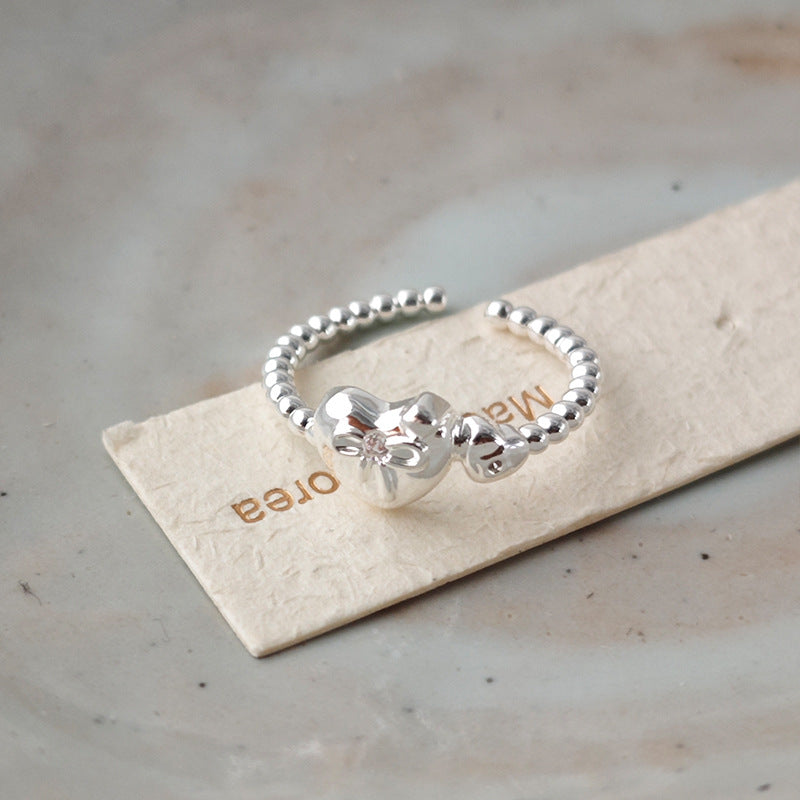 Heart Bowknot Open Ring — ring, view 3