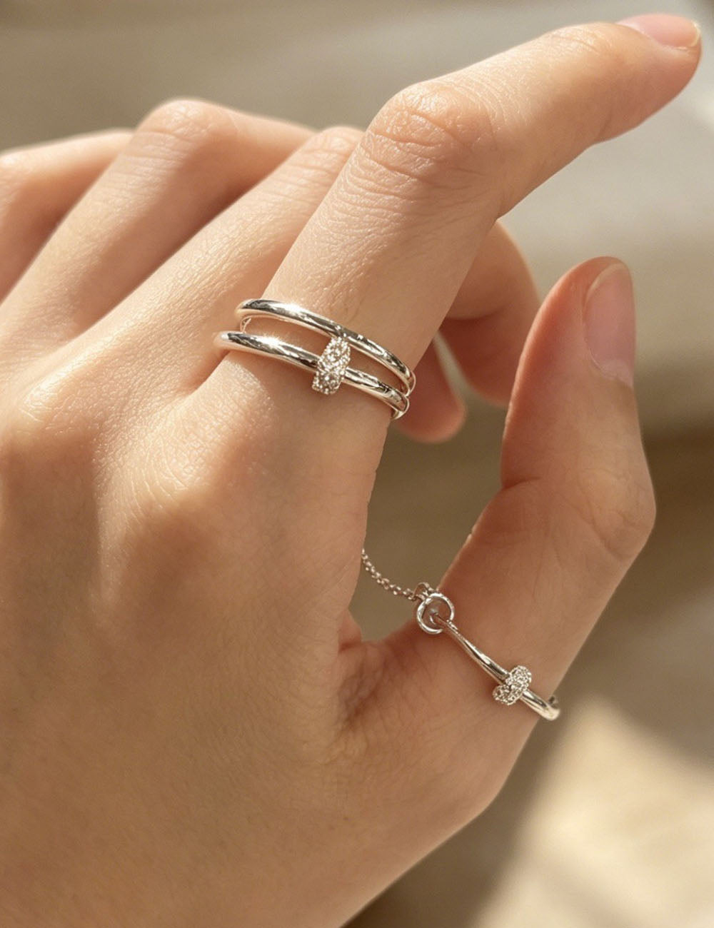 Detachable Double-Layer Zirconia Ring — silver ring