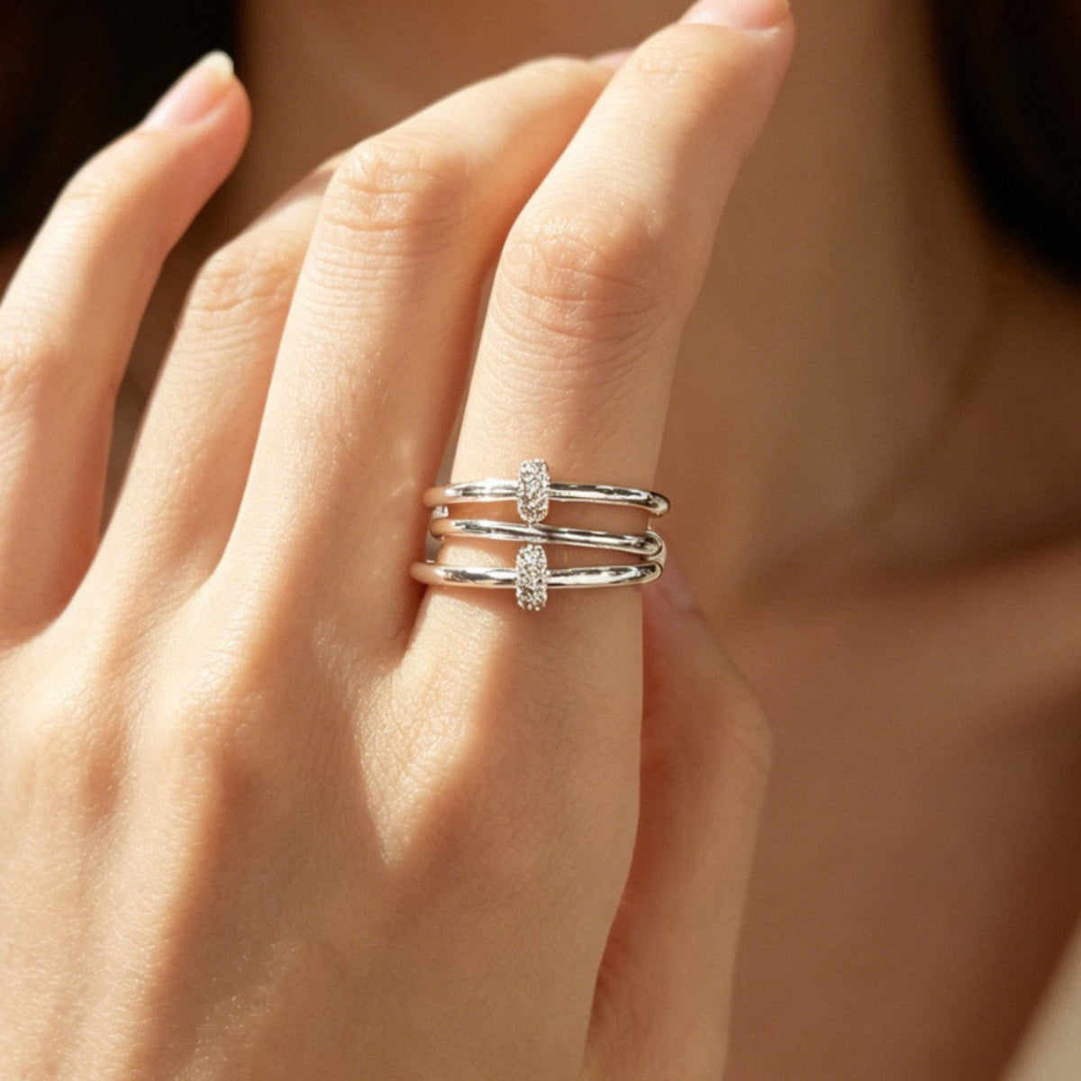 Detachable Double-Layer Zirconia Ring — silver ring, view 2