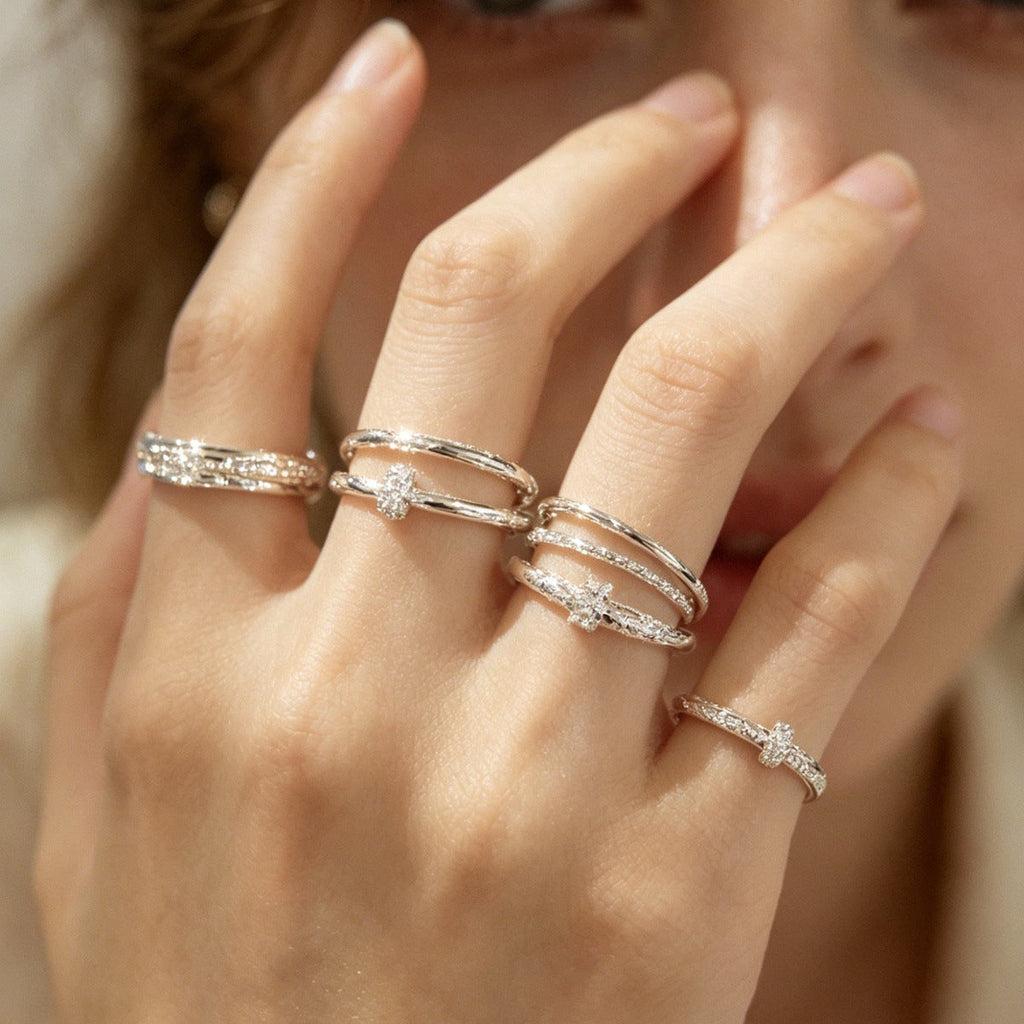 Detachable Double-Layer Zirconia Ring — silver ring, view 3