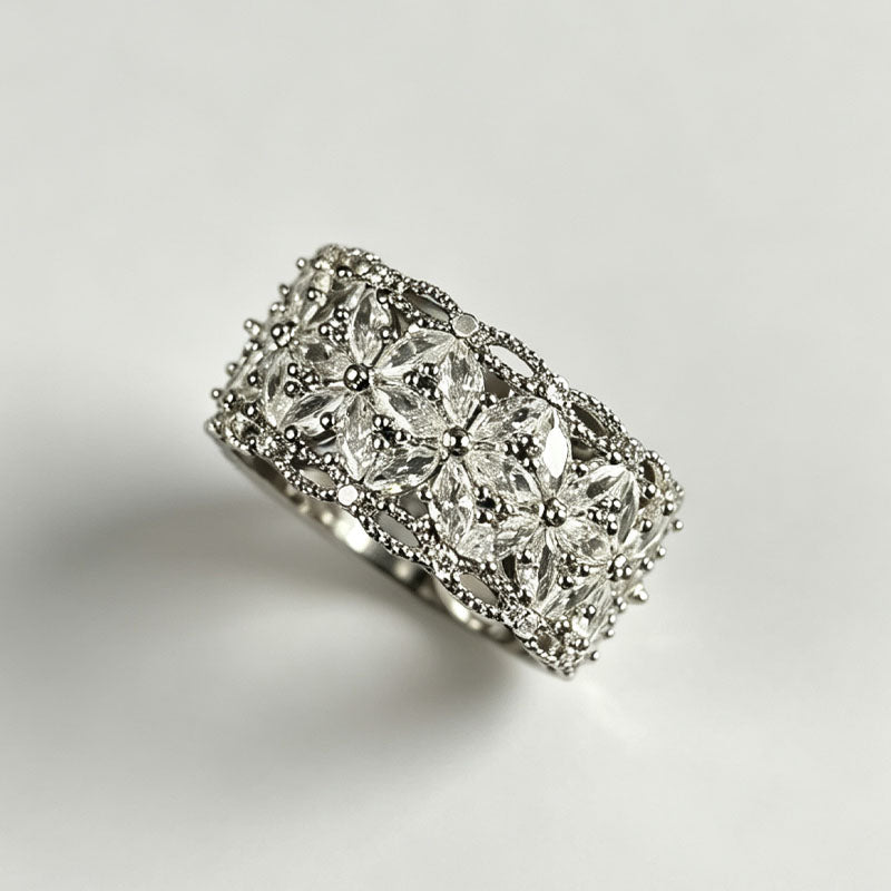 Floral Hollow Zircon Ring — silver ring, view 4