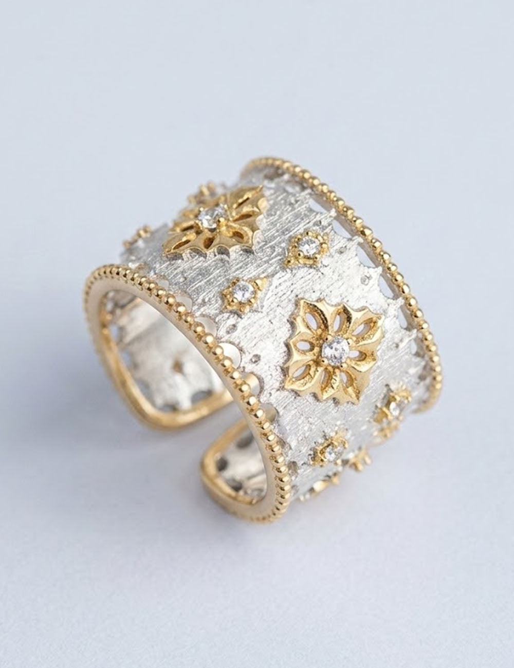 Wide Hollow Lace Floral Ring — gold ring