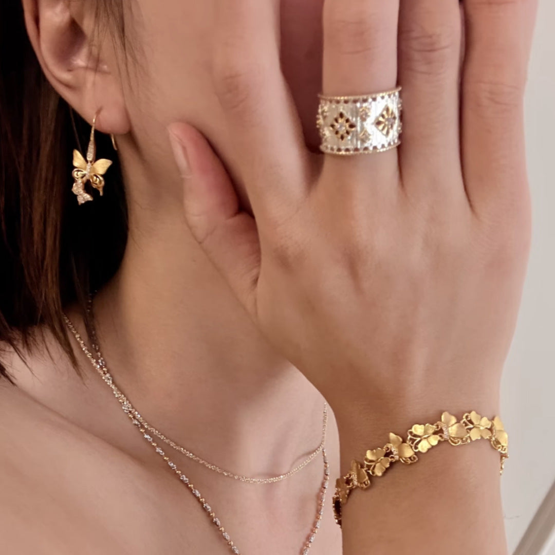 Wide Hollow Lace Floral Ring — gold ring, view 2